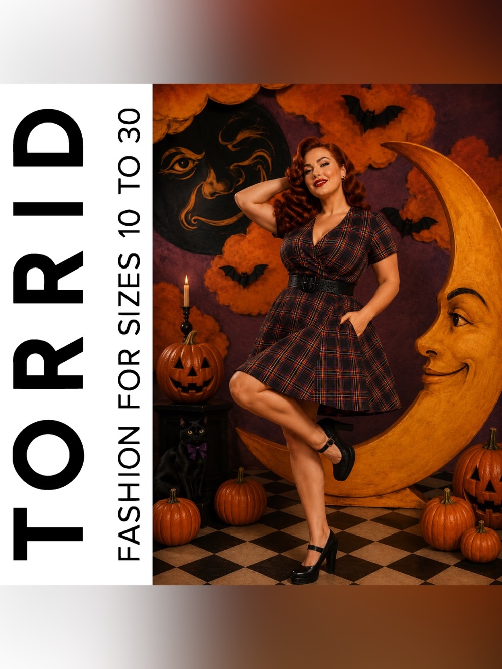 Torrid Retro Chic Black & Orange Plaid Surplice Mini Belted Dress, Size 14, NWT